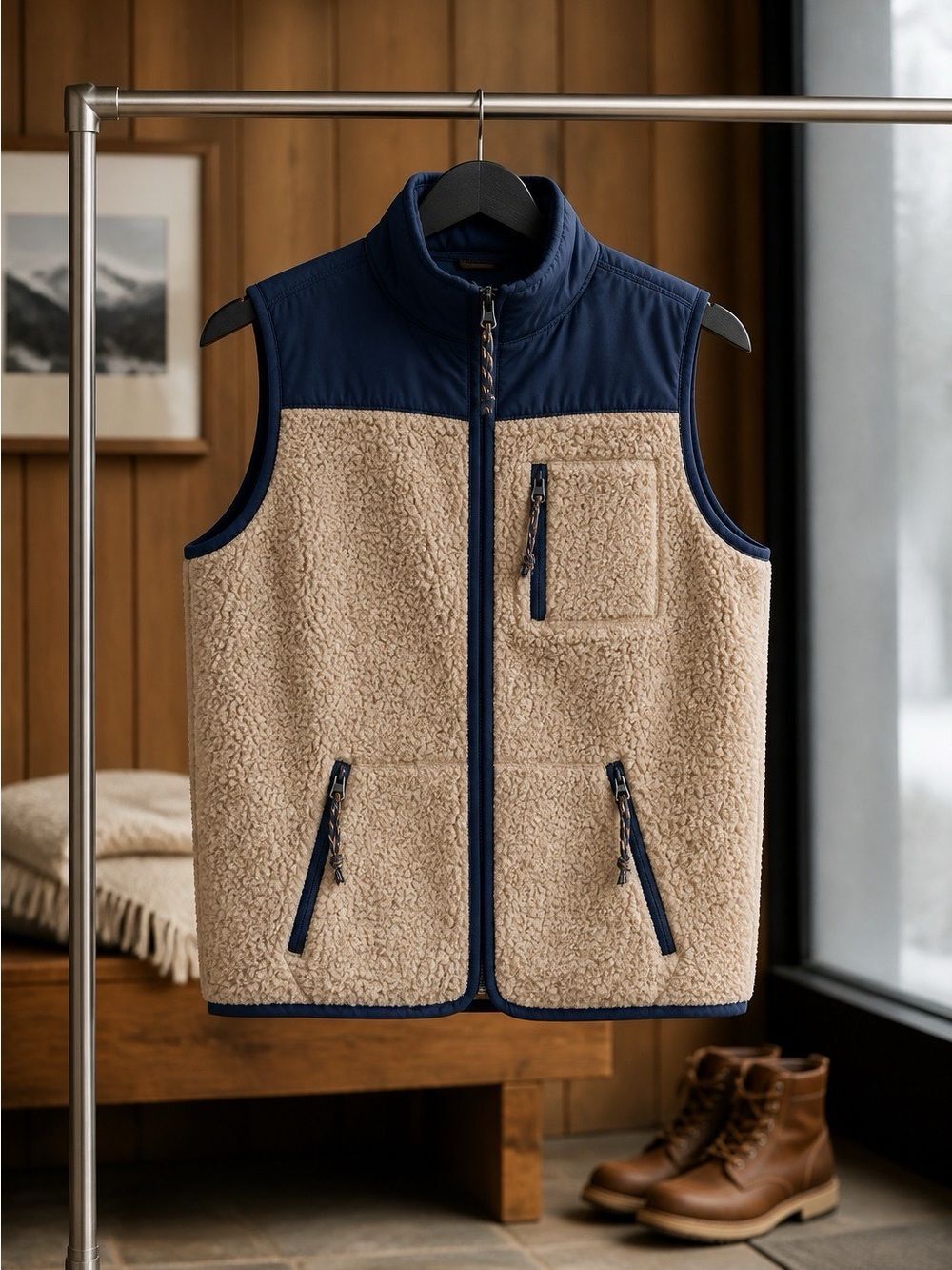 Prince & Fox Kids Fleece Vest - Navy and Tan